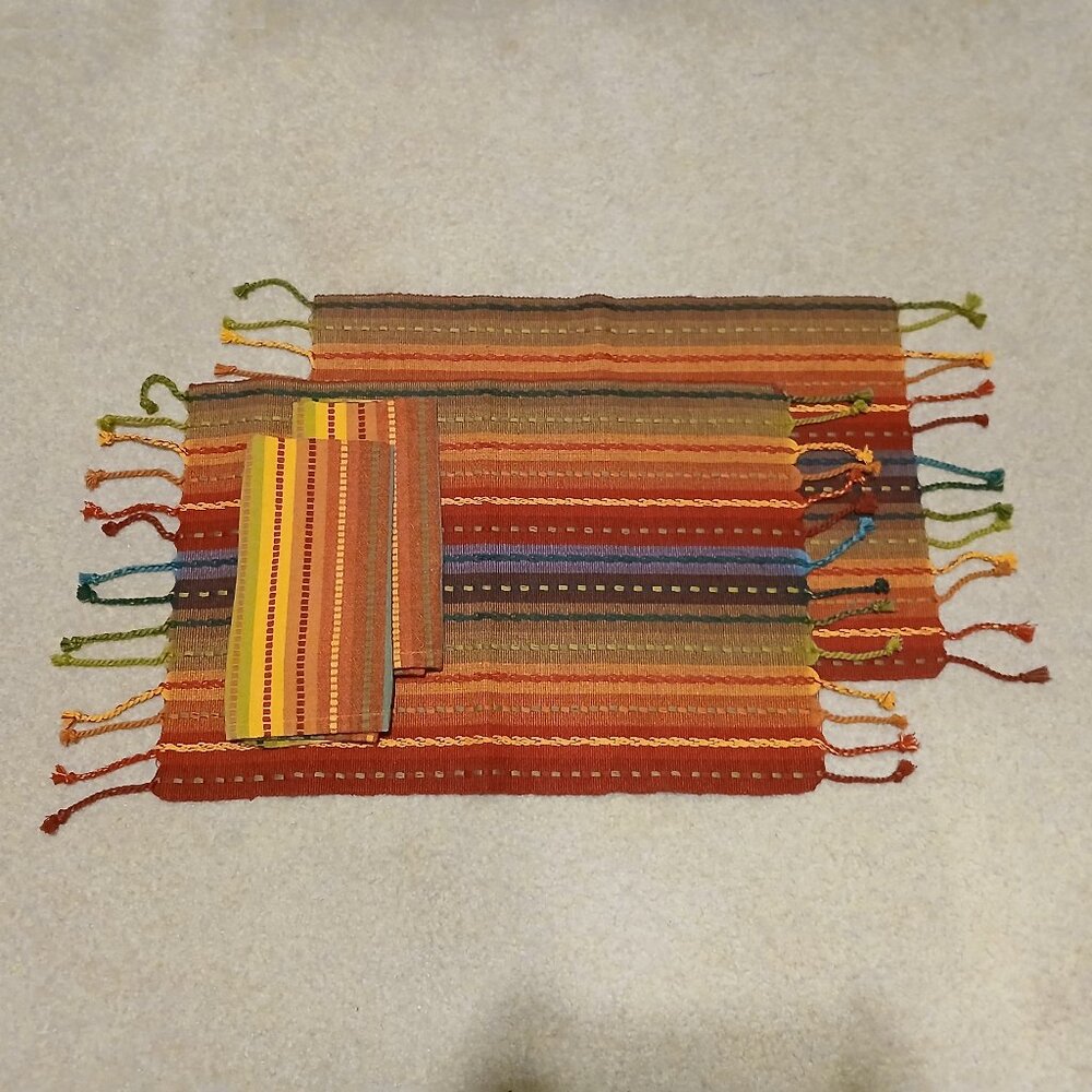 Pier 1 Imports MultiStripe Boho Woven Embroidered Placemats & Napkins - Set of 2